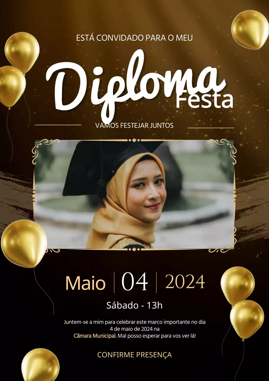 Convite de formatura dourado e elegante