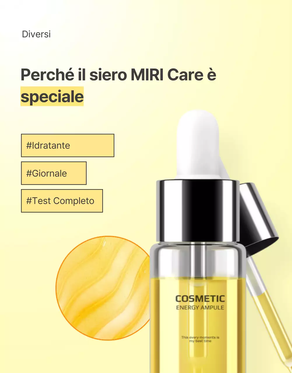 Promozione semplice, ottimizzata per i dispositivi mobili e dettagliata dei cosmetici per la cura della pelle in giallo e arancione