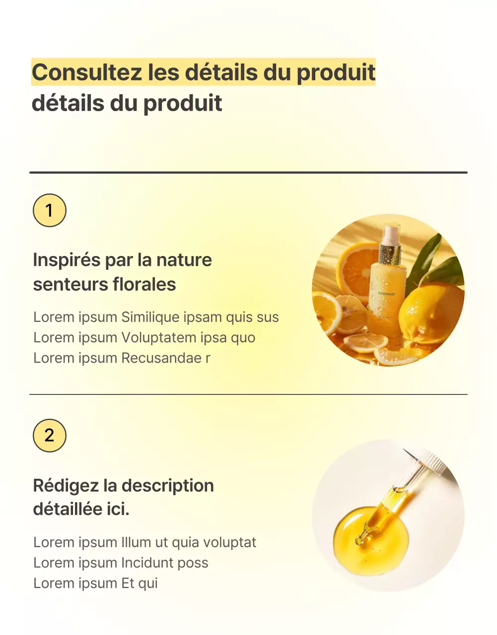 Promotion simple, optimisée pour les mobiles et détaillée sur les soins de la peau en jaune et orange