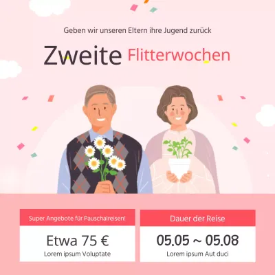 Eine niedliche Tourismuswerbung für Pietät mit rosa Hintergrund