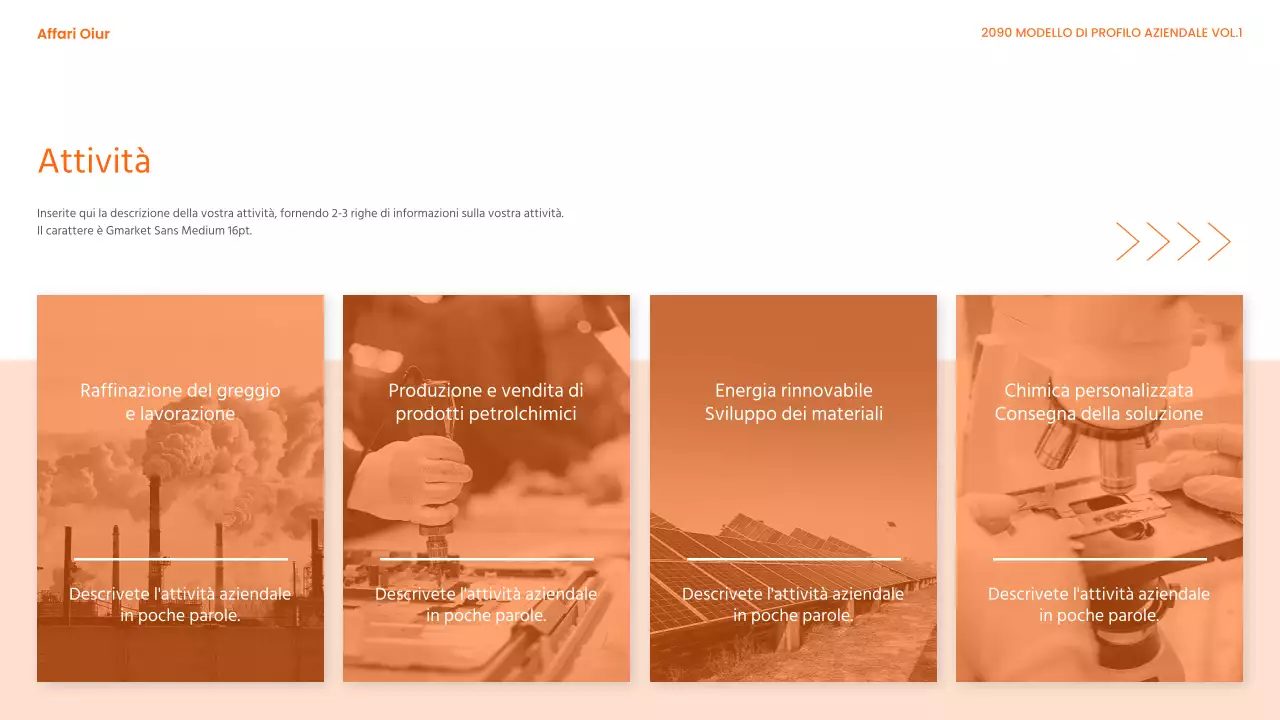 Carta intestata moderna, arancione e bianca, di un'azienda di prodotti chimici industriali pesanti