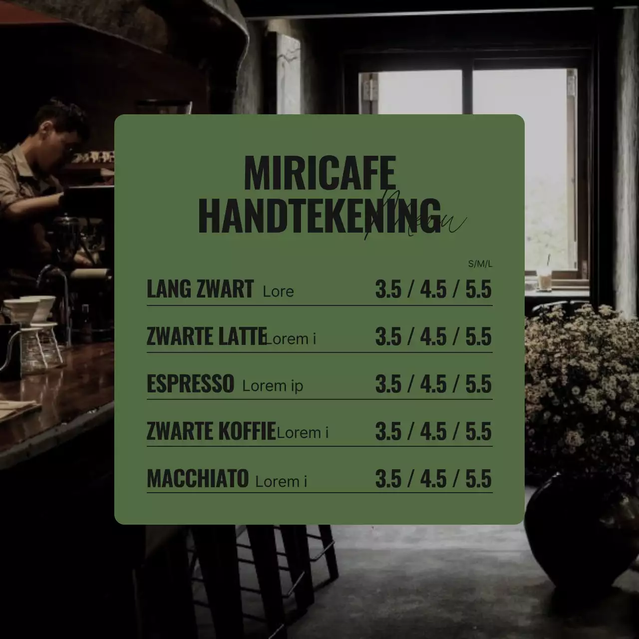 Een eenvoudig café in kaki en grijs Informatie over evenementaankondiging