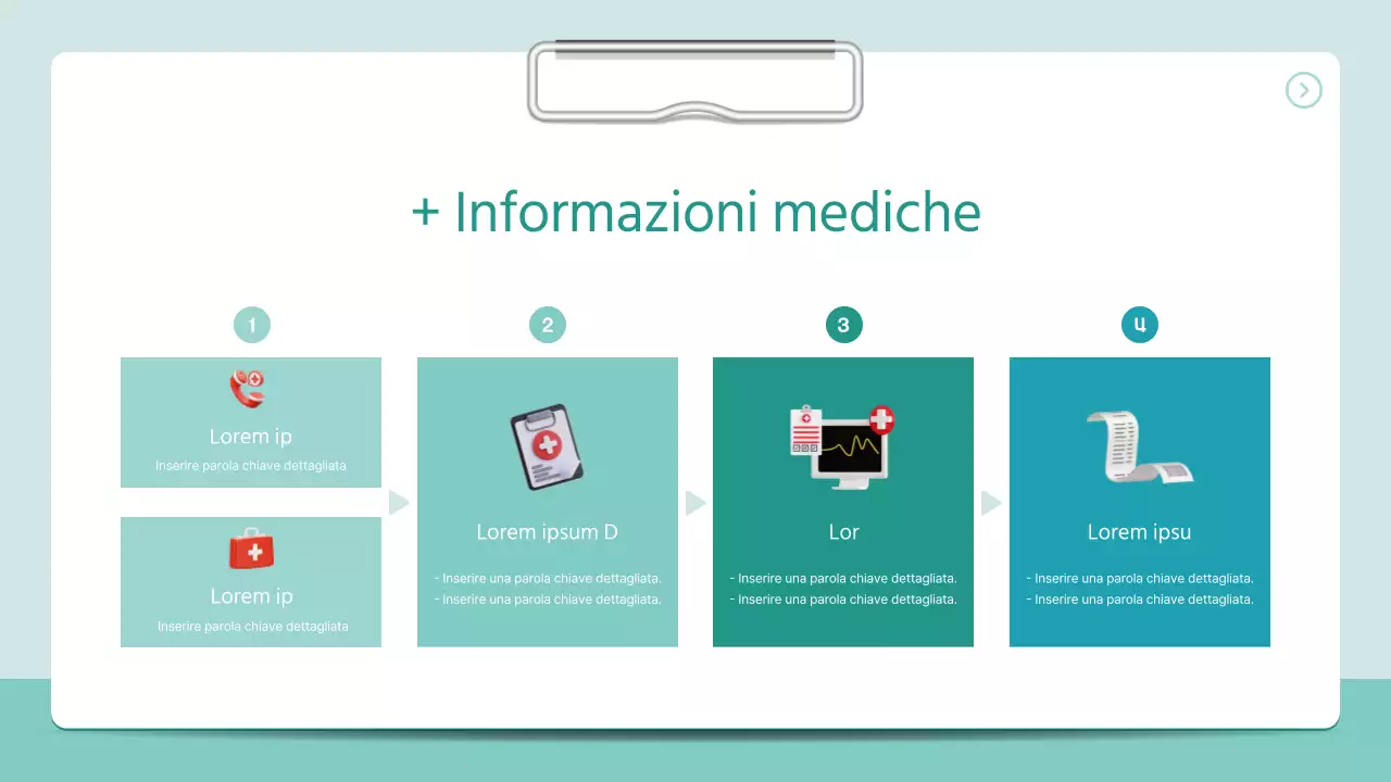 Un semplice prospetto ospedaliero in stile raccoglitore 3D con i colori della menta.
