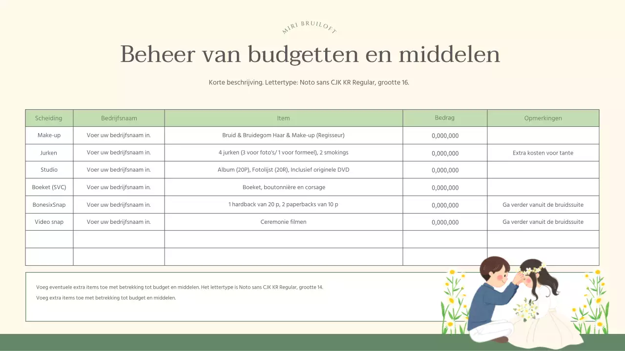 Mooi marketingplan voor weddingplanner in groen en ivoor