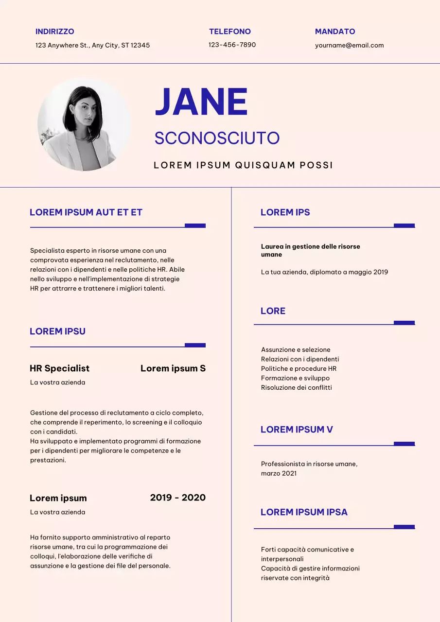 Crema Semplice curriculum dello specialista delle risorse umane