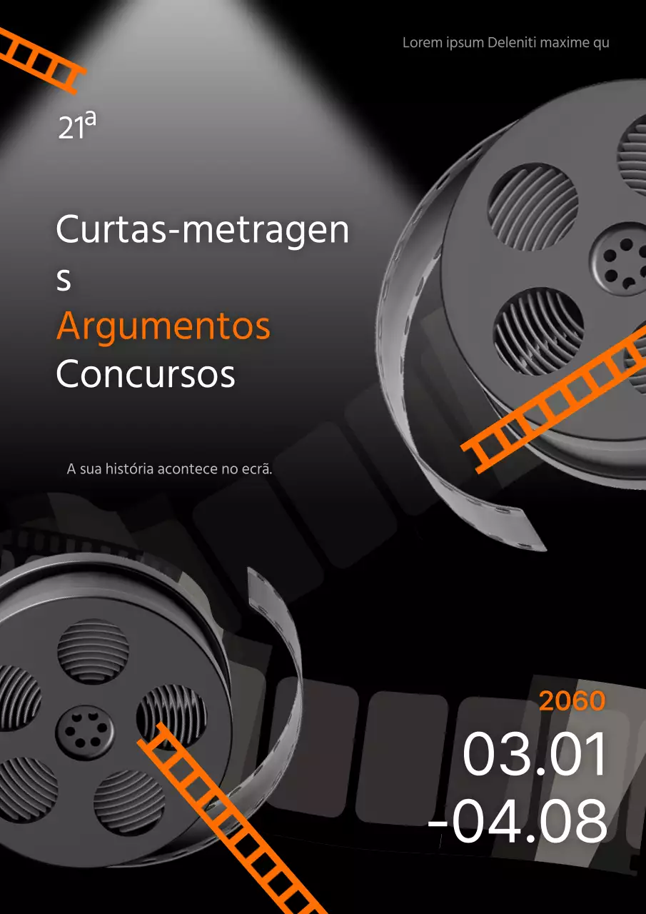 Promover um concurso de argumentos para curtas-metragens com toques de laranja e preto