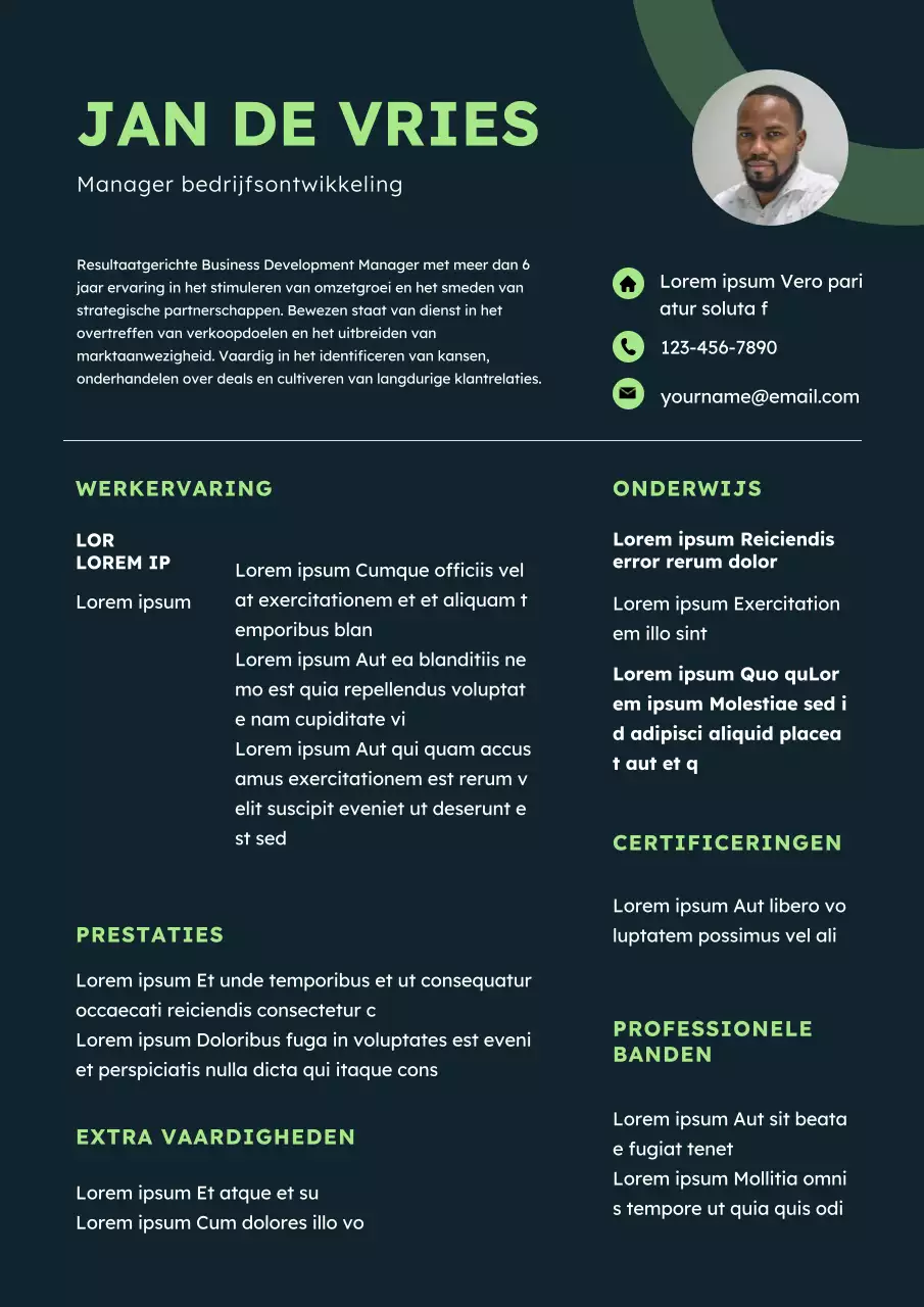 Green Modern Business Development Manager CV