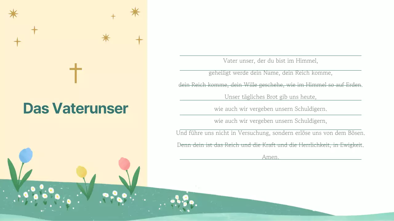 Ein hübscher gelber und grüner Führer zu den Gottesdiensten