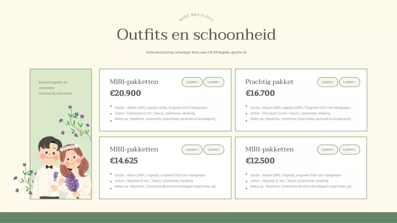 Mooi marketingplan voor weddingplanner in groen en ivoor