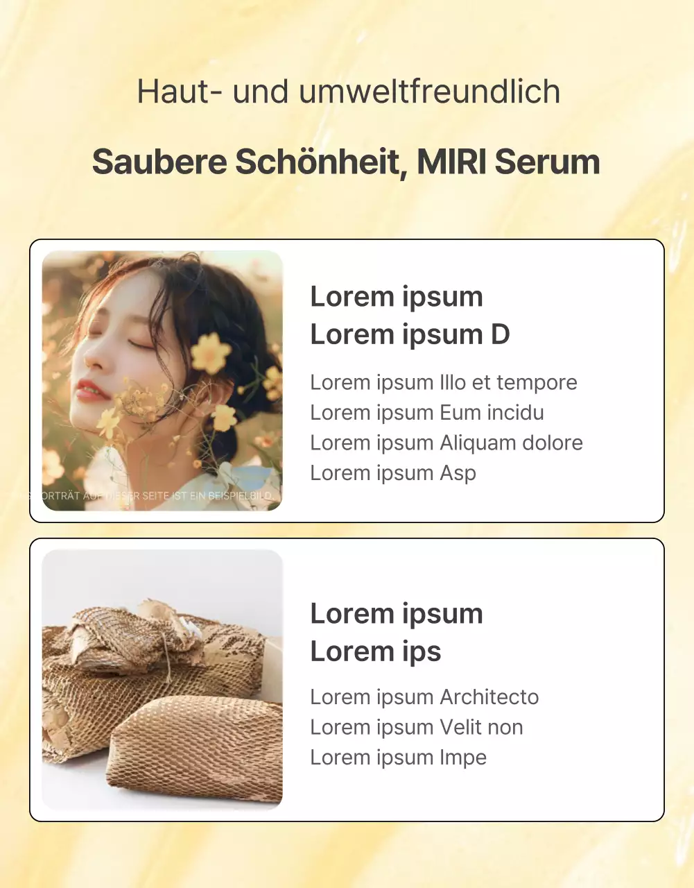 Einfache, mobil-optimierte, detaillierte Hautpflege-Kosmetikwerbung in Gelb und Orange