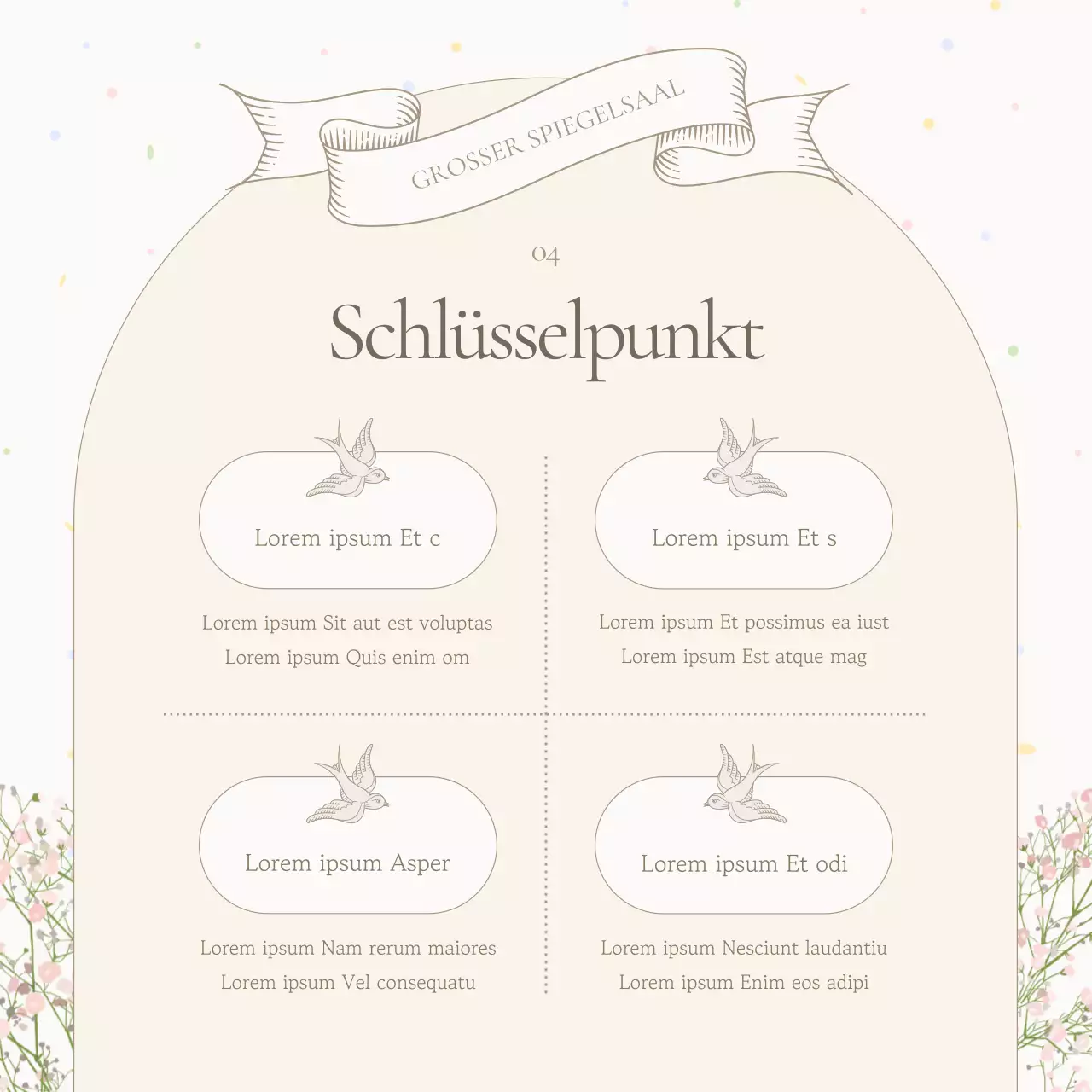 Förderung einer klassischen elfenbein- und beigefarbenen Hochzeitslocation