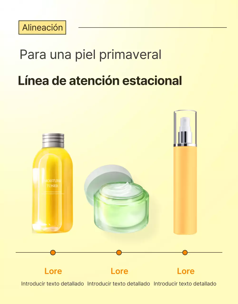 Describir y detallar productos sencillos para el cuidado de la piel en amarillo y naranja