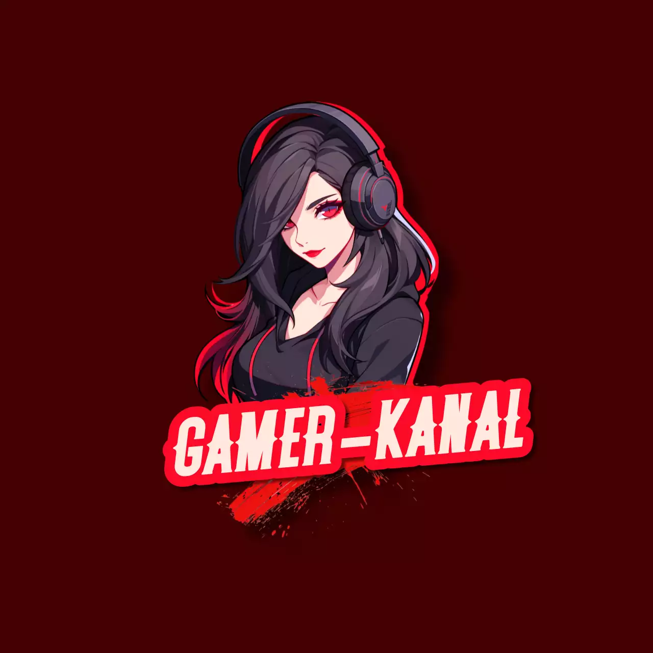 schwarz und rot illustrierte Dame Gamer Channel Logo Haupttitel