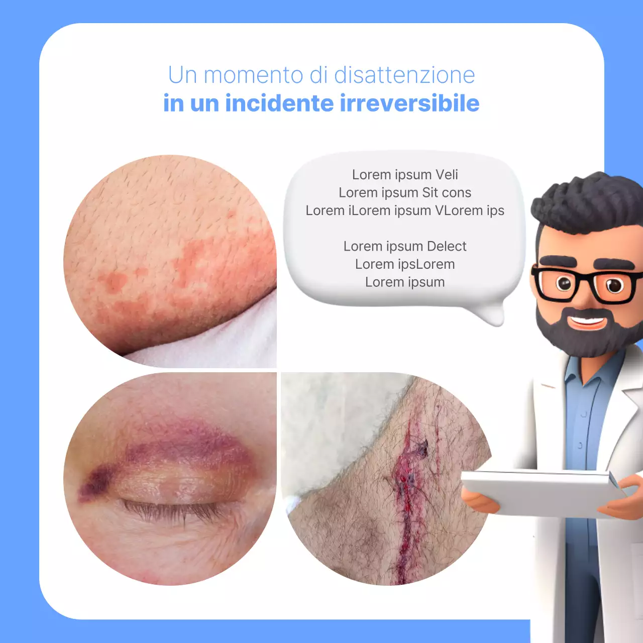 Suggerimenti per la sicurezza in laboratorio in bianco e blu, spiegati in modo kitsch