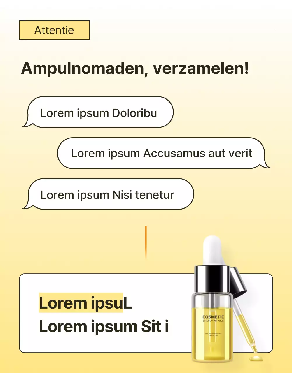 Promoot een eenvoudige intropagina voor huidverzorgingscosmetica in geel en oranje