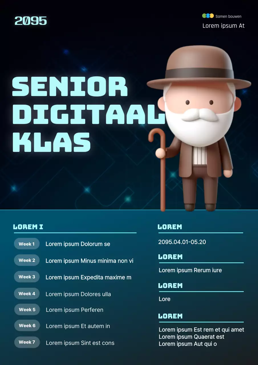 Bevordering van modern digitaal seniorenonderwijs in lichtblauw en marineblauw