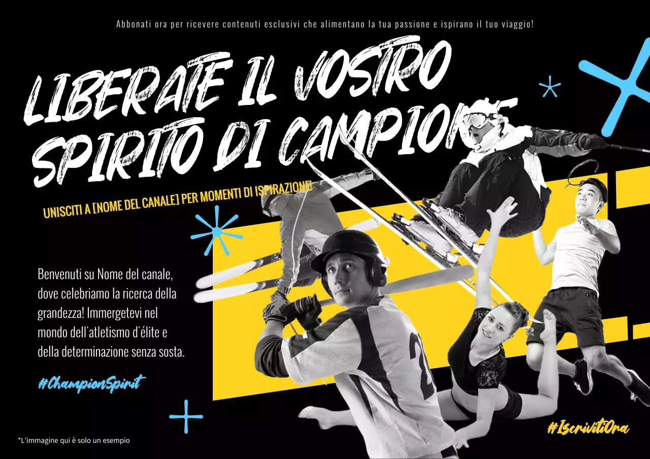 Pubblicità per eventi sportivi moderni in bianco e blu