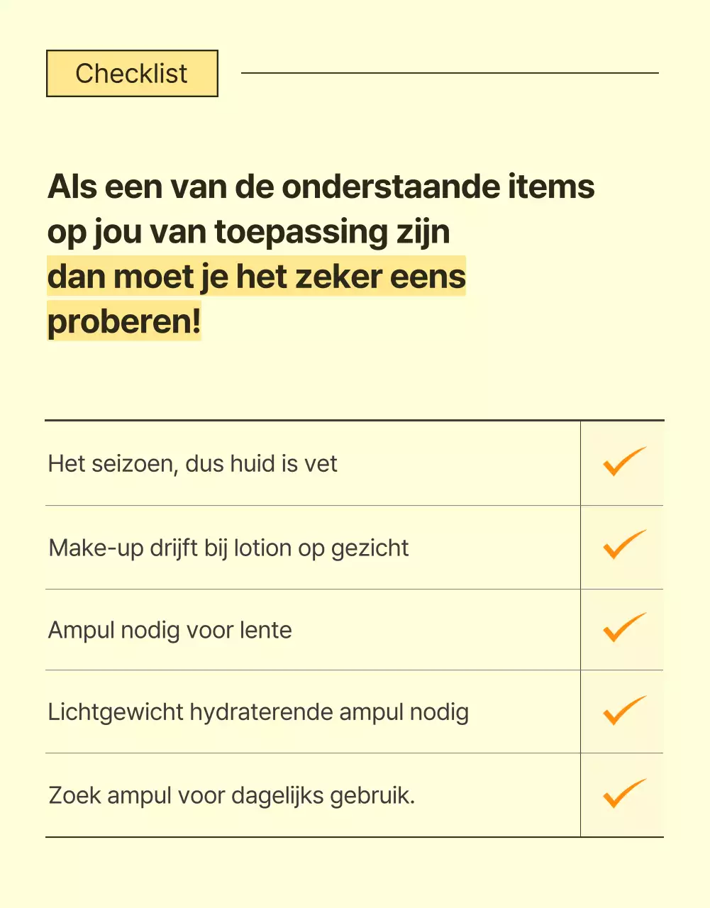 Promoot een eenvoudige checkpointpagina voor huidverzorgingscosmetica in geel en oranje