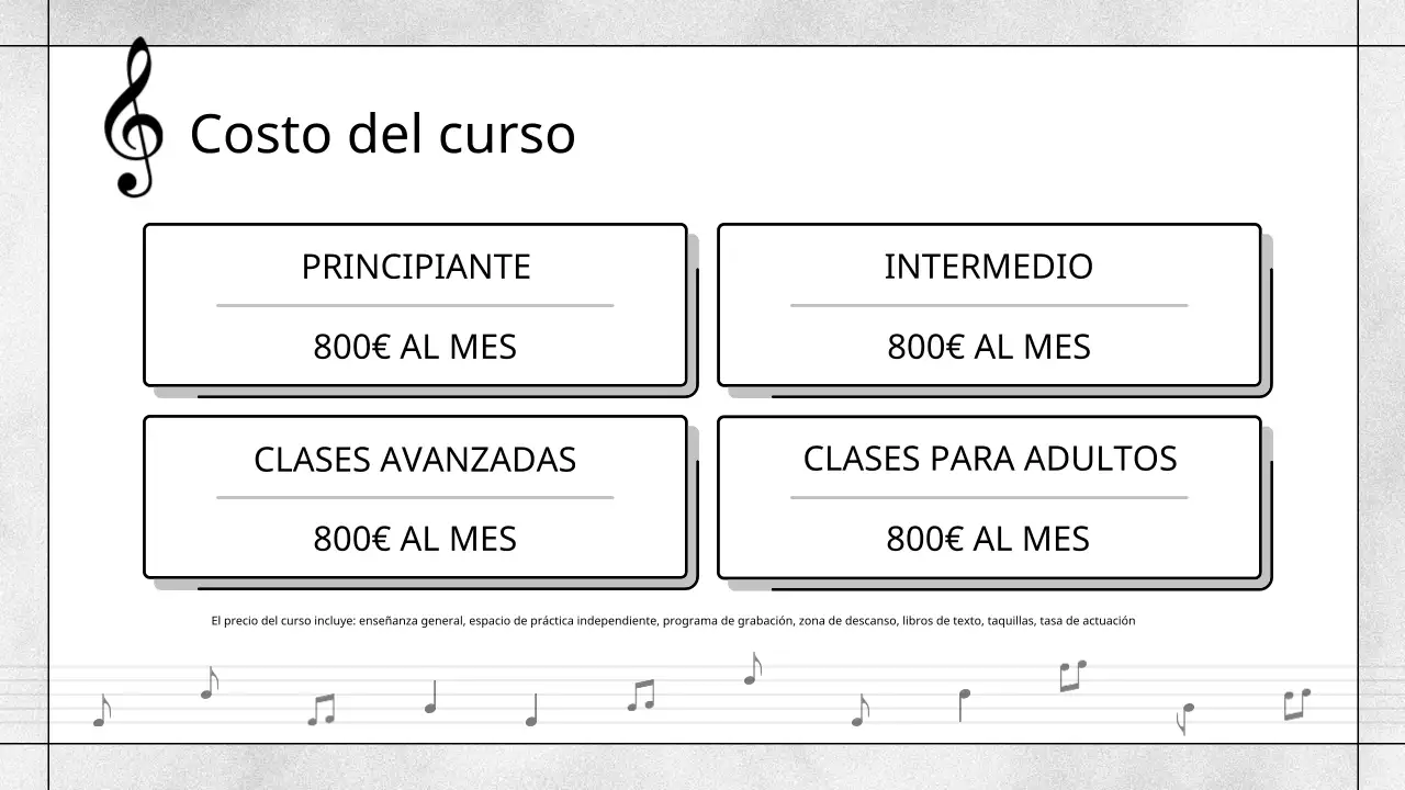Folleto en blanco y negro de una escuela de música moderna