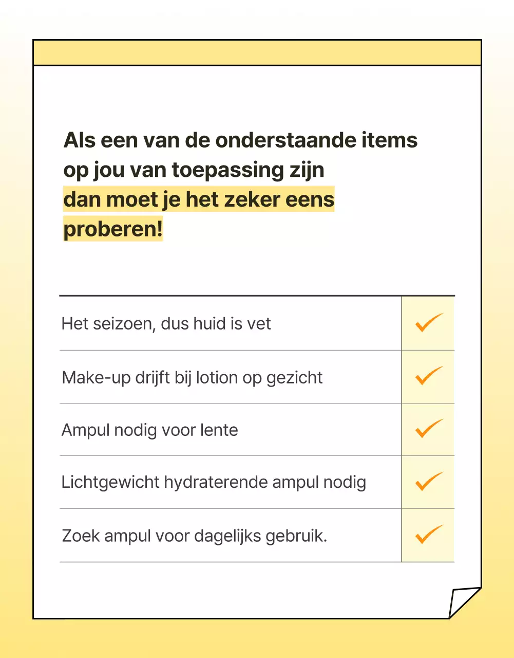 Promoot een eenvoudige checkpointpagina voor huidverzorgingscosmetica in geel en oranje