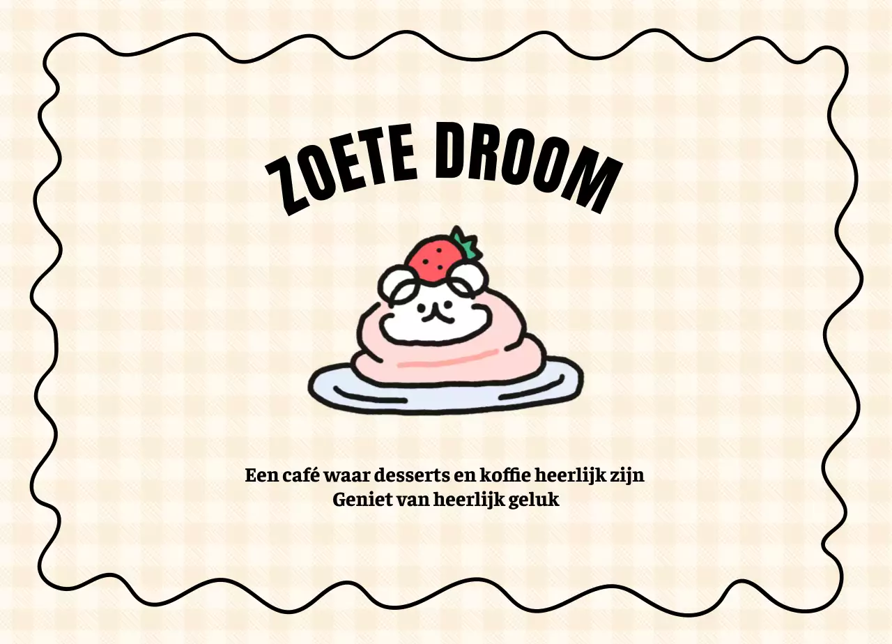 Een schattig en eenvoudig dessertcafé met snoepjes en puppy-illustraties