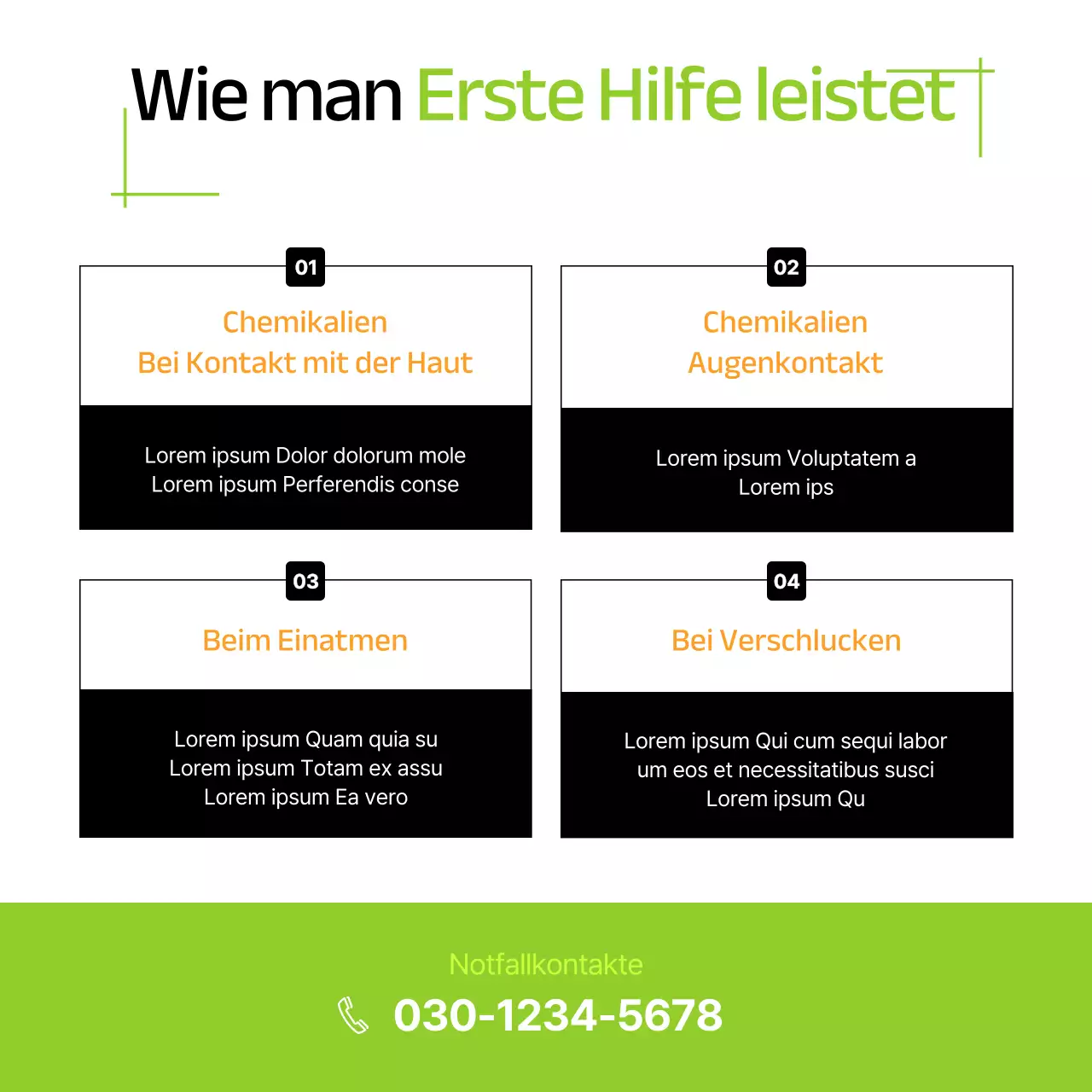 Moderne, lindgrüne Materialien für die Sicherheitsschulung im Labor