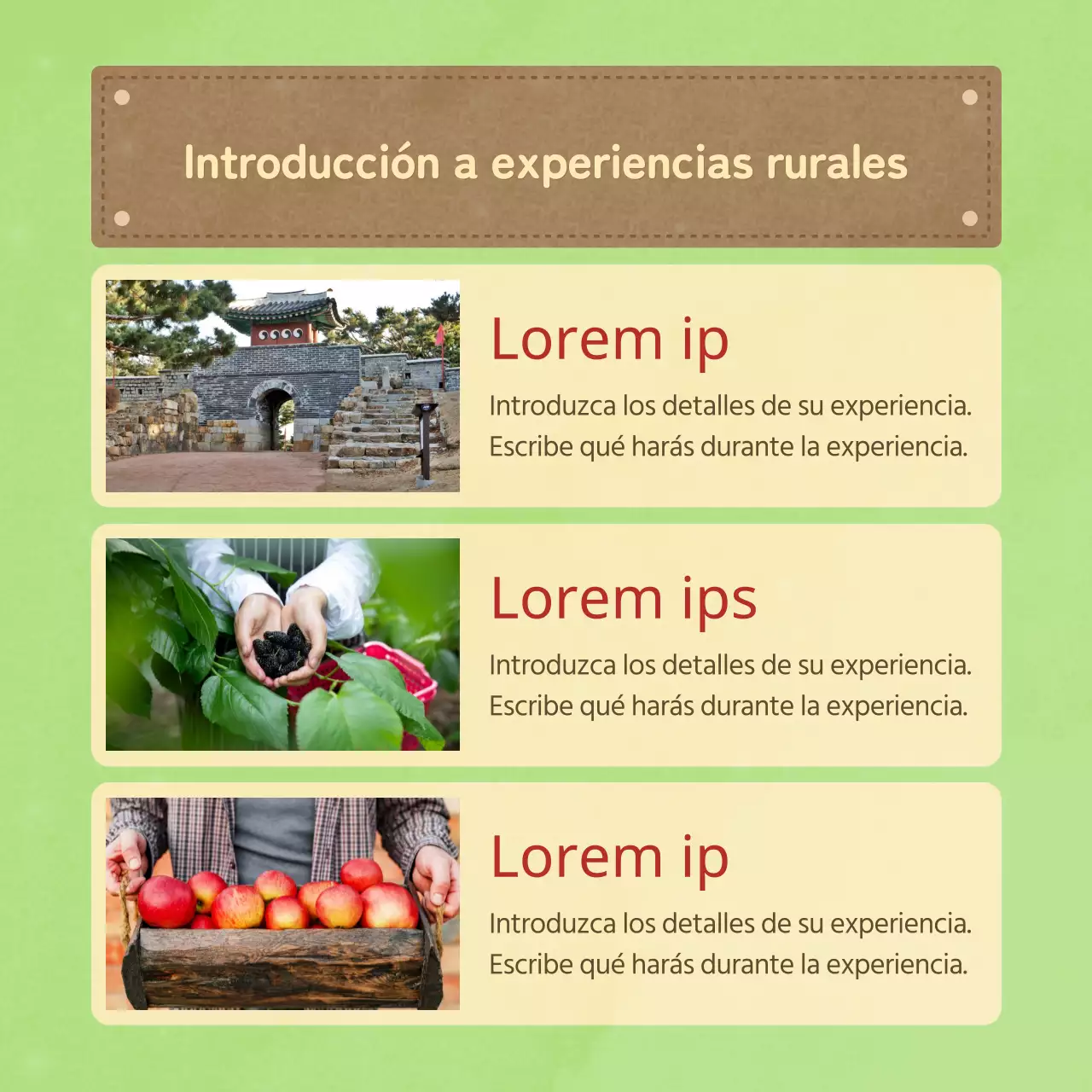 Promover el programa de aldeas de experiencia rural sencilla en azul claro y chartreuse