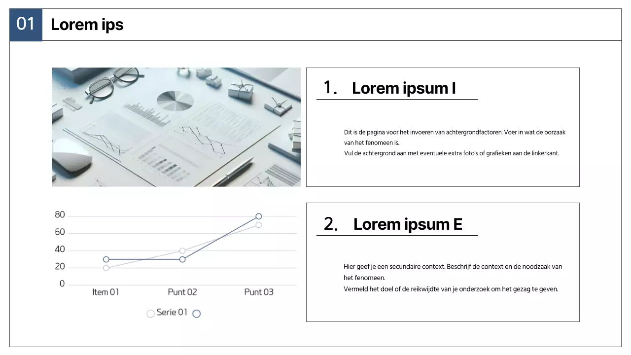 Een eenvoudig marktstrategierapport in marineblauw en grijs