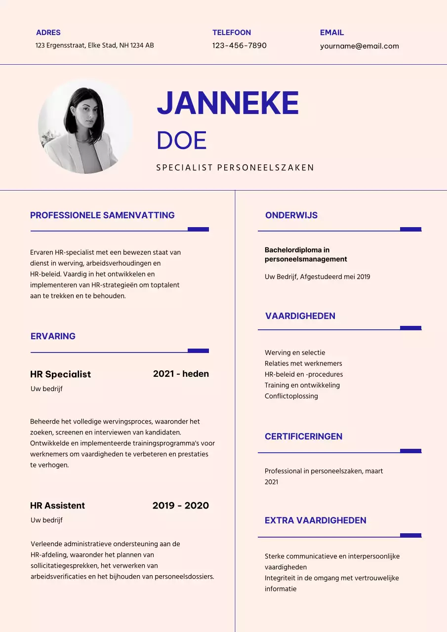 Crème Eenvoudige Human Resources Specialist