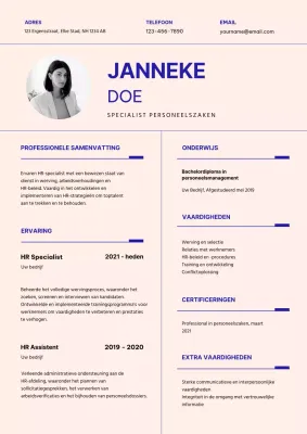 Crème Eenvoudige Human Resources Specialist