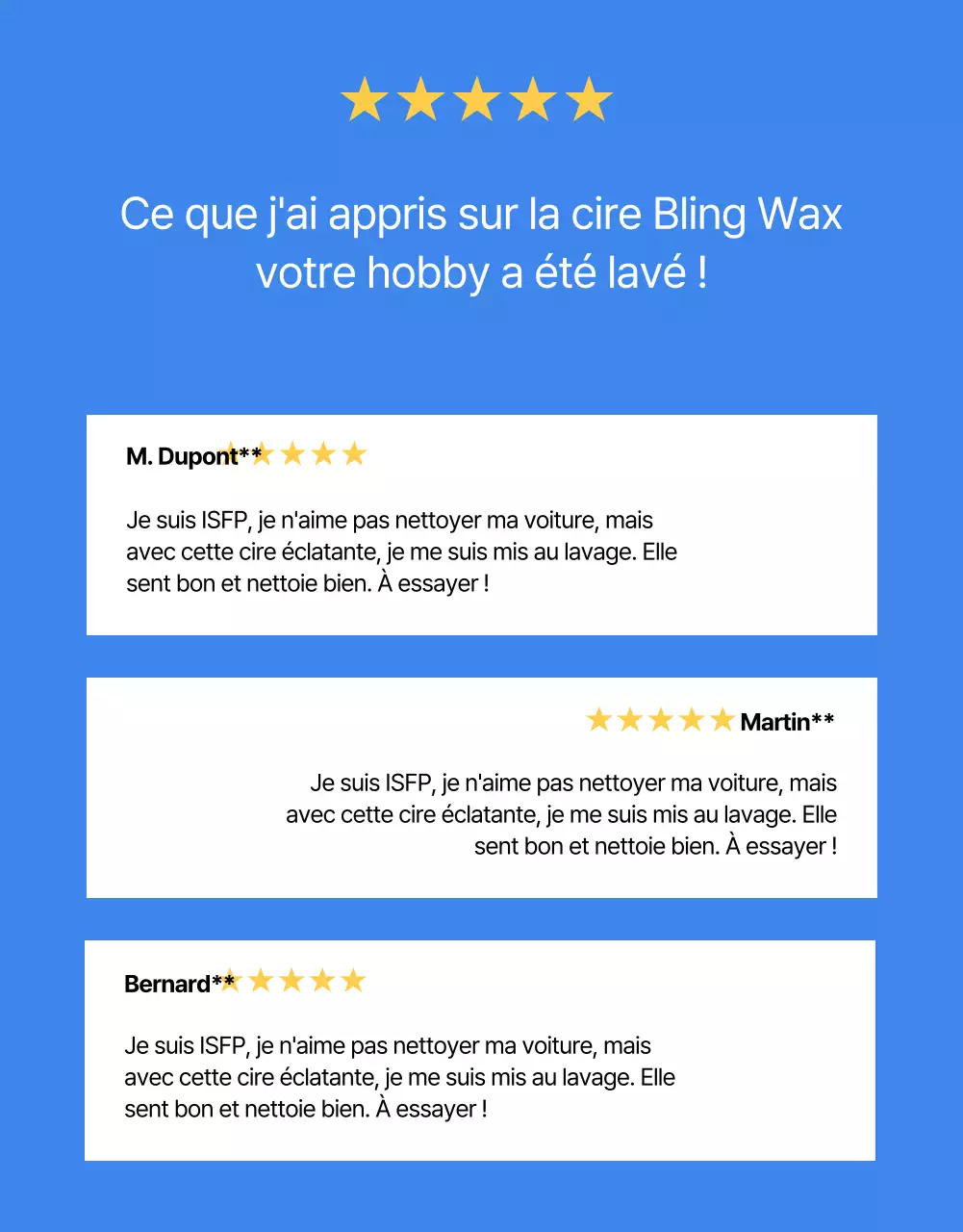Publicité minimaliste pour un produit de lavage de voiture sur fond bleu