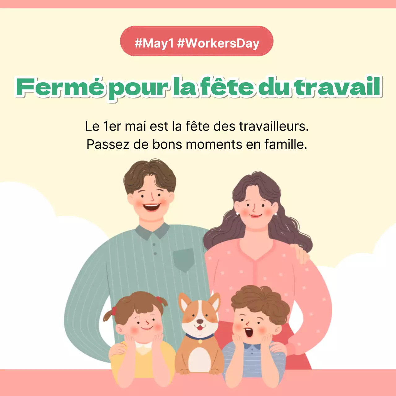 Un simple faire-part rose et jaune pour la fête du travail