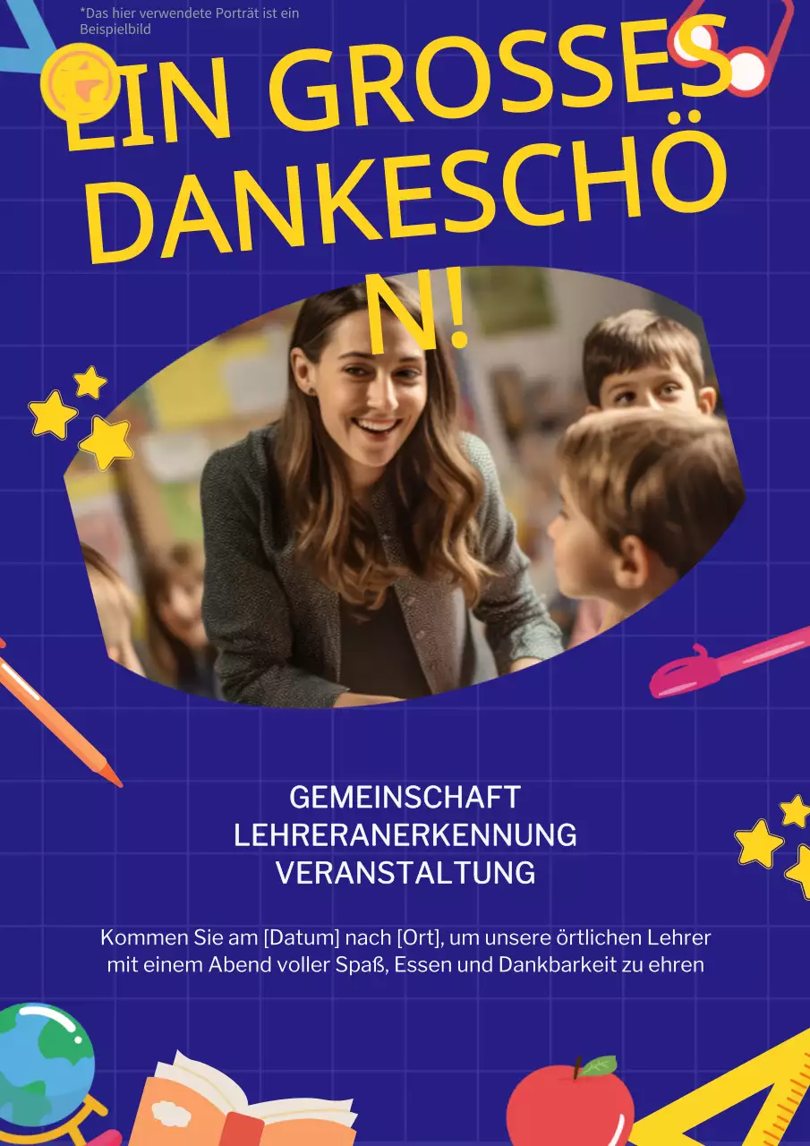 Werben Sie für eine Veranstaltung zum Teacher's Day in Blau und Gelb