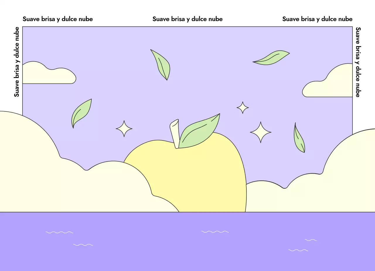 Una misteriosa ilustración de una manzana dorada flotando en un mar de nubes.