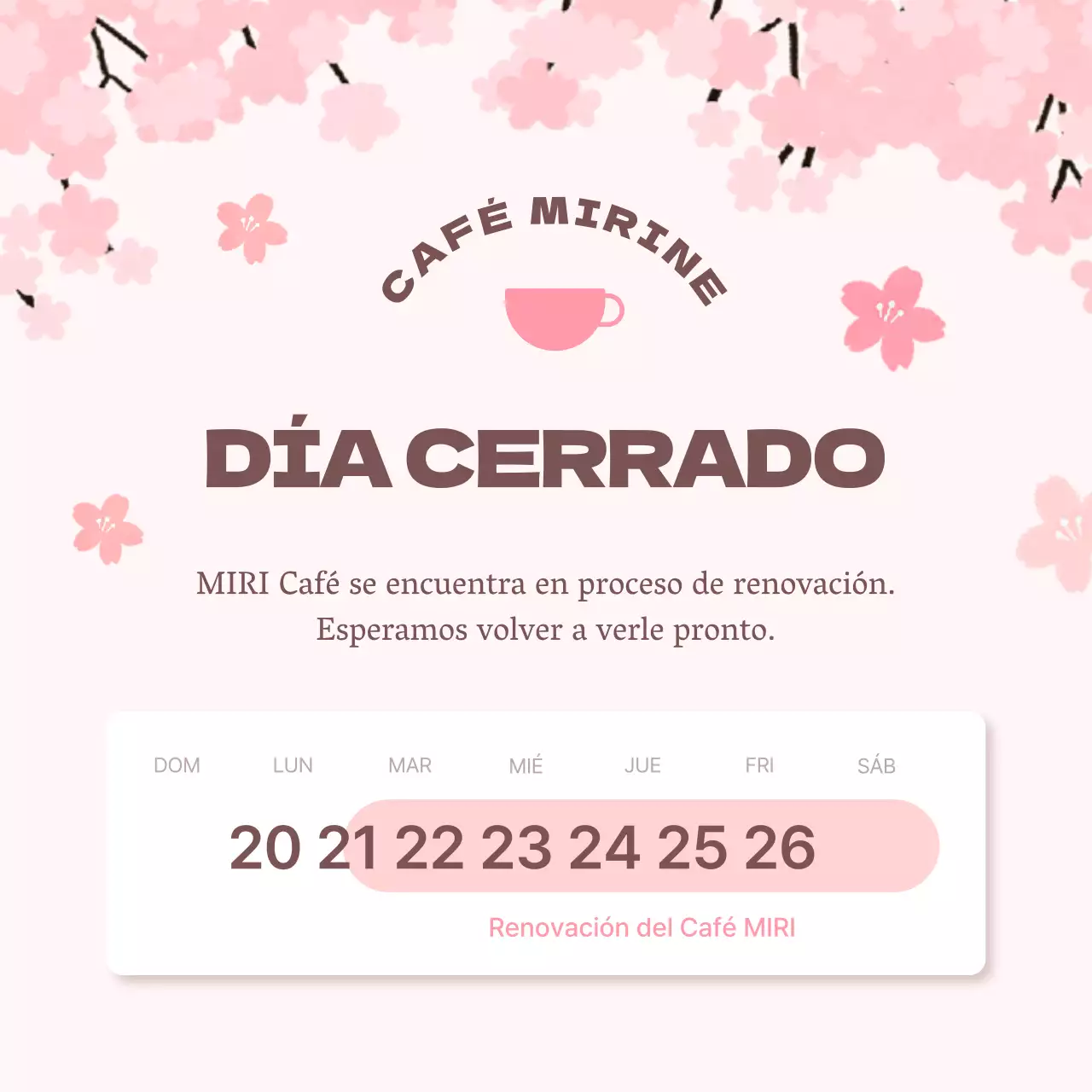 Un simple aviso rosa y blanco de cierre de la tienda