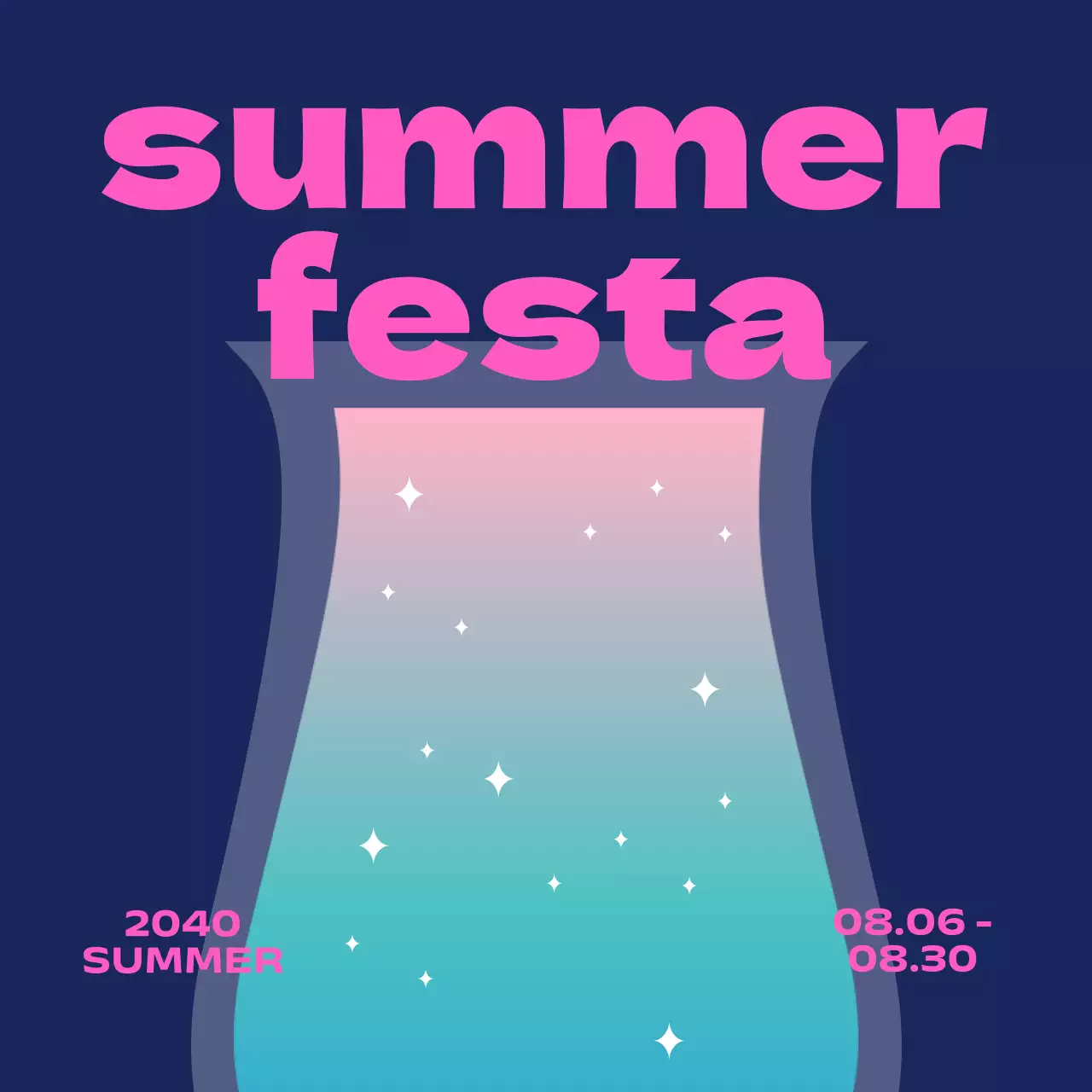 グラデーションとキラキラとゴシック体のある夏のフェスティバル