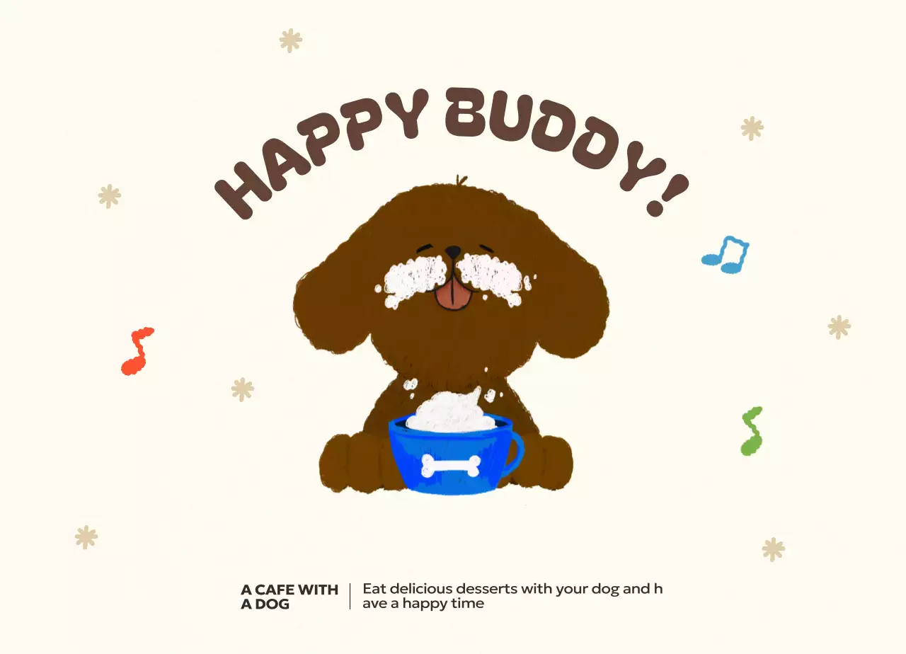 Kafe yang lucu dan ramah anjing dengan karya seni anak anjing