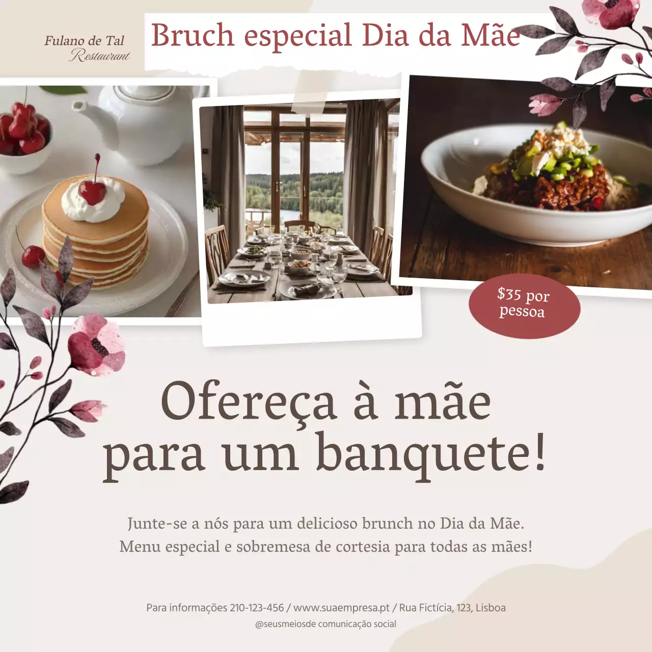 Anúncio do Instagram do Brunch Especial do Dia da Mãe Bege Minimal