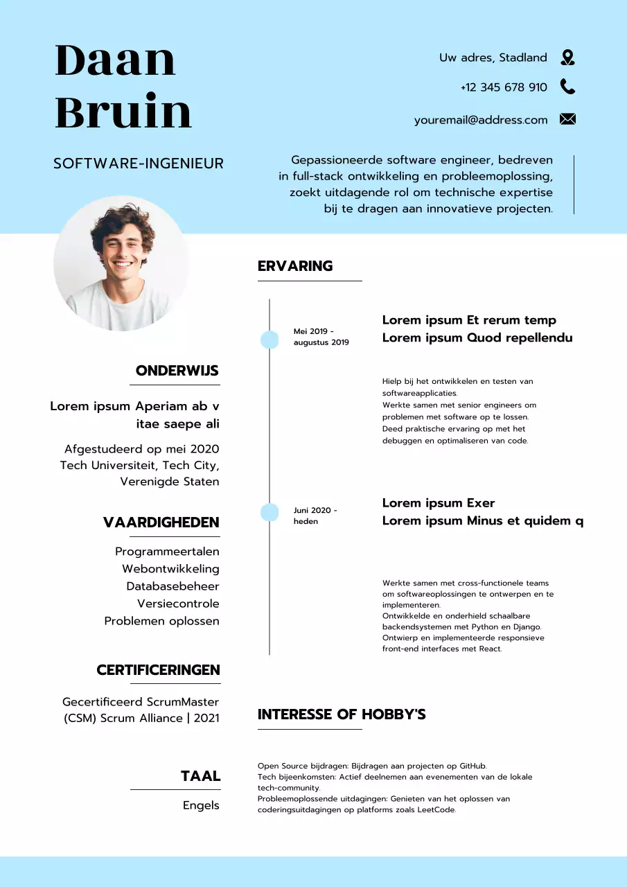 Sky Blue Eenvoudig Software Engineer CV