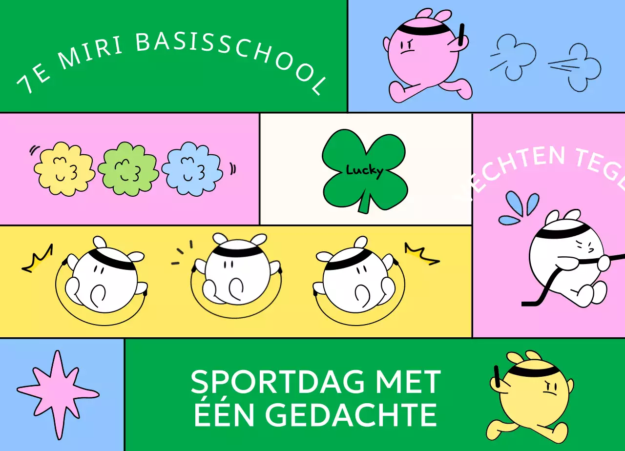 Sportdag op de basisschool met schattige figuurtjes