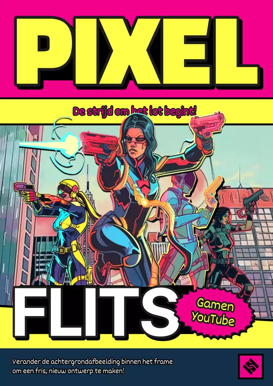 Retro cartoonreclame in roze en geel