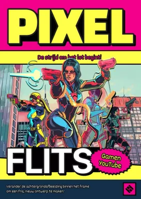 Retro cartoonreclame in roze en geel