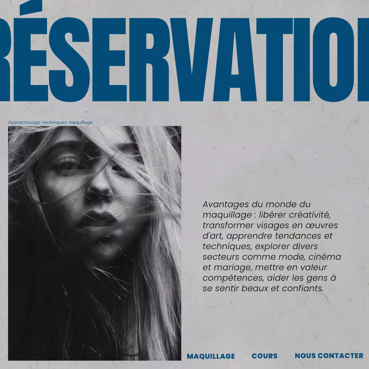 Gris, bleu et blanc Tendance Maquilleur École de beauté Promotion