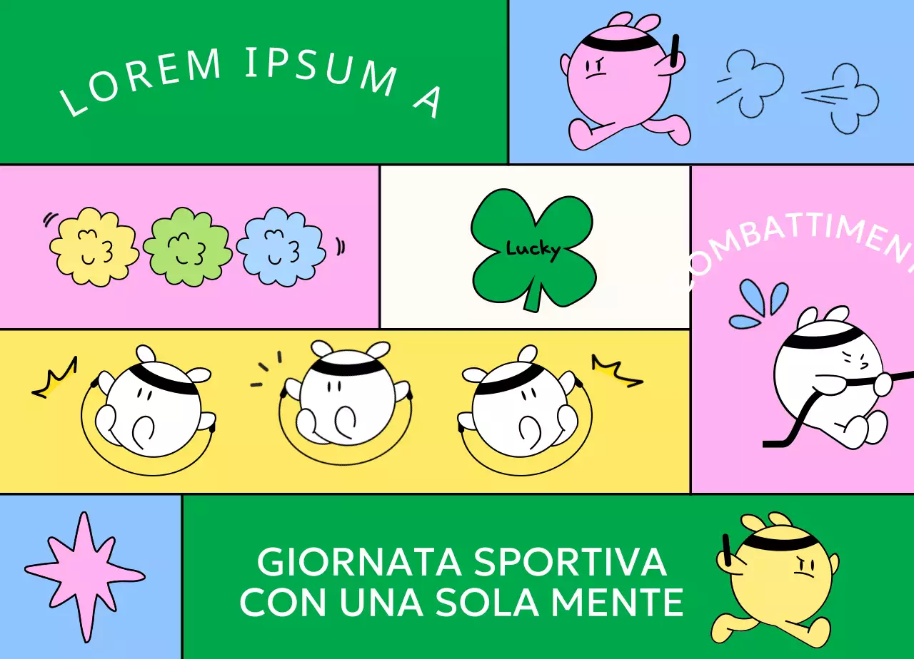 Giornata sportiva della scuola elementare con simpatici personaggi che si allenano