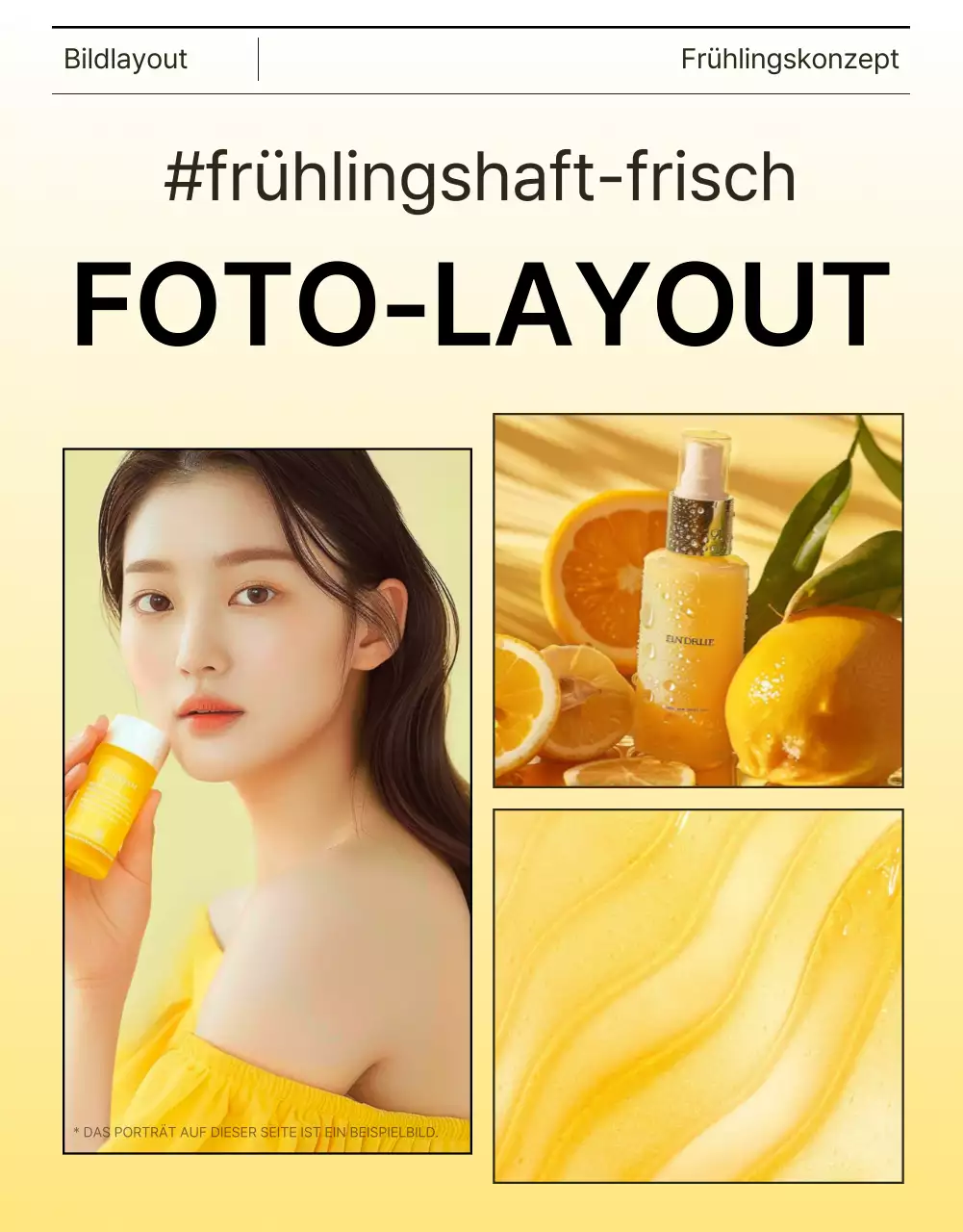Förderung einer einfachen Hautpflege Kosmetik Foto Layout in gelb und orange