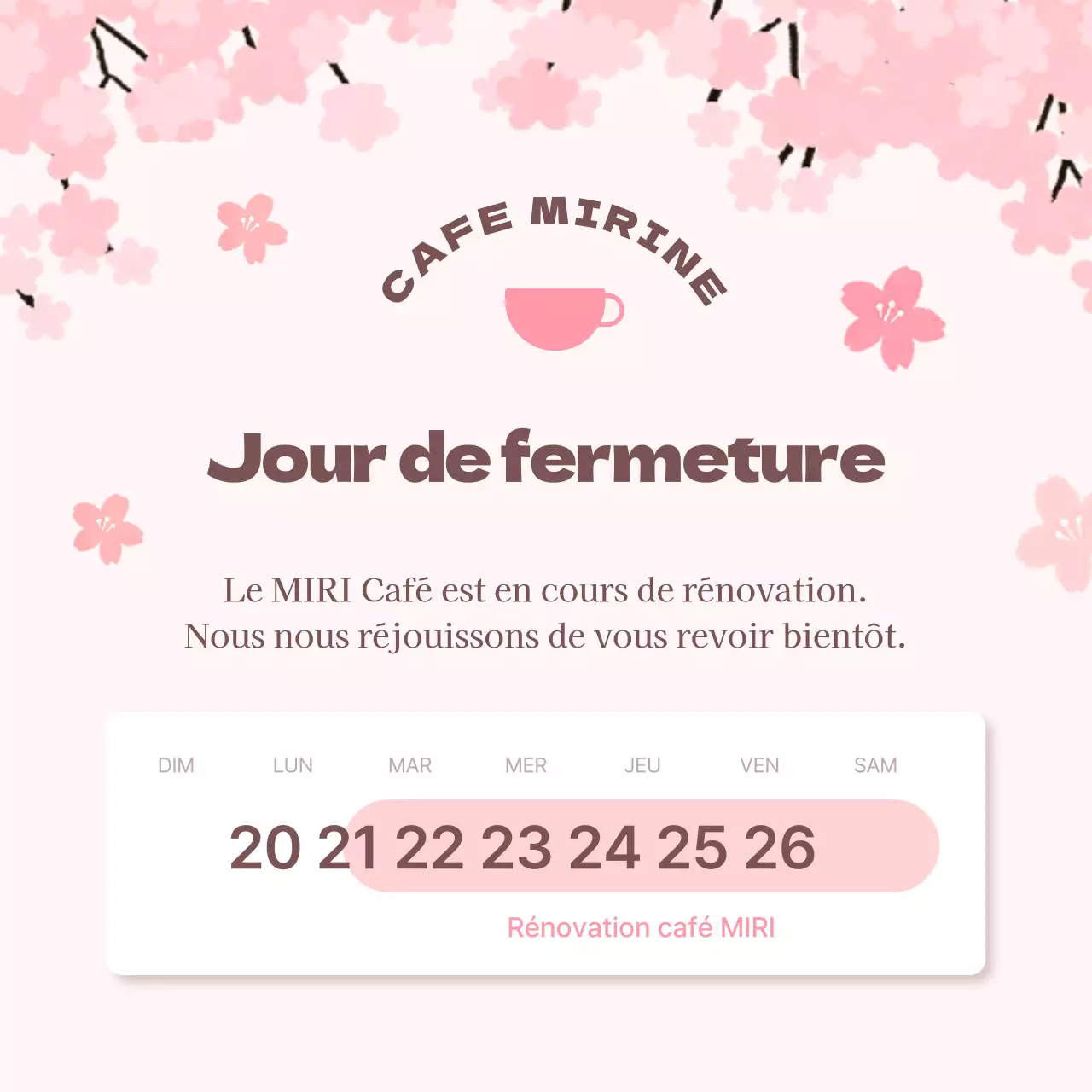 Un simple avis de fermeture de magasin rose et blanc
