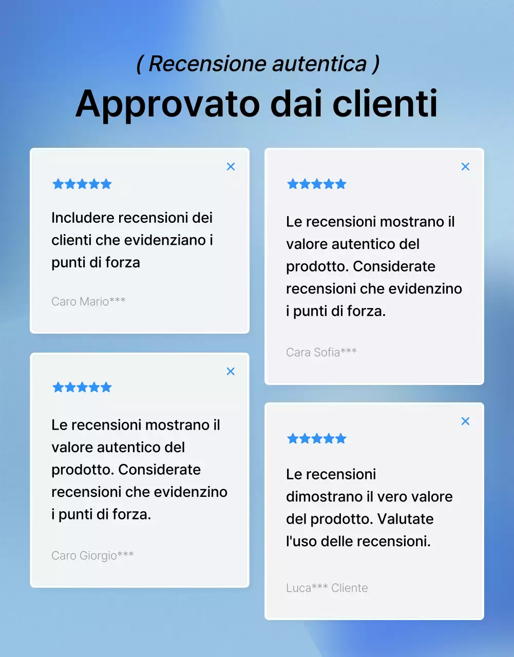 Promuovere la recensione di una pagina di dettagli di moda di tendenza in blu e grigio