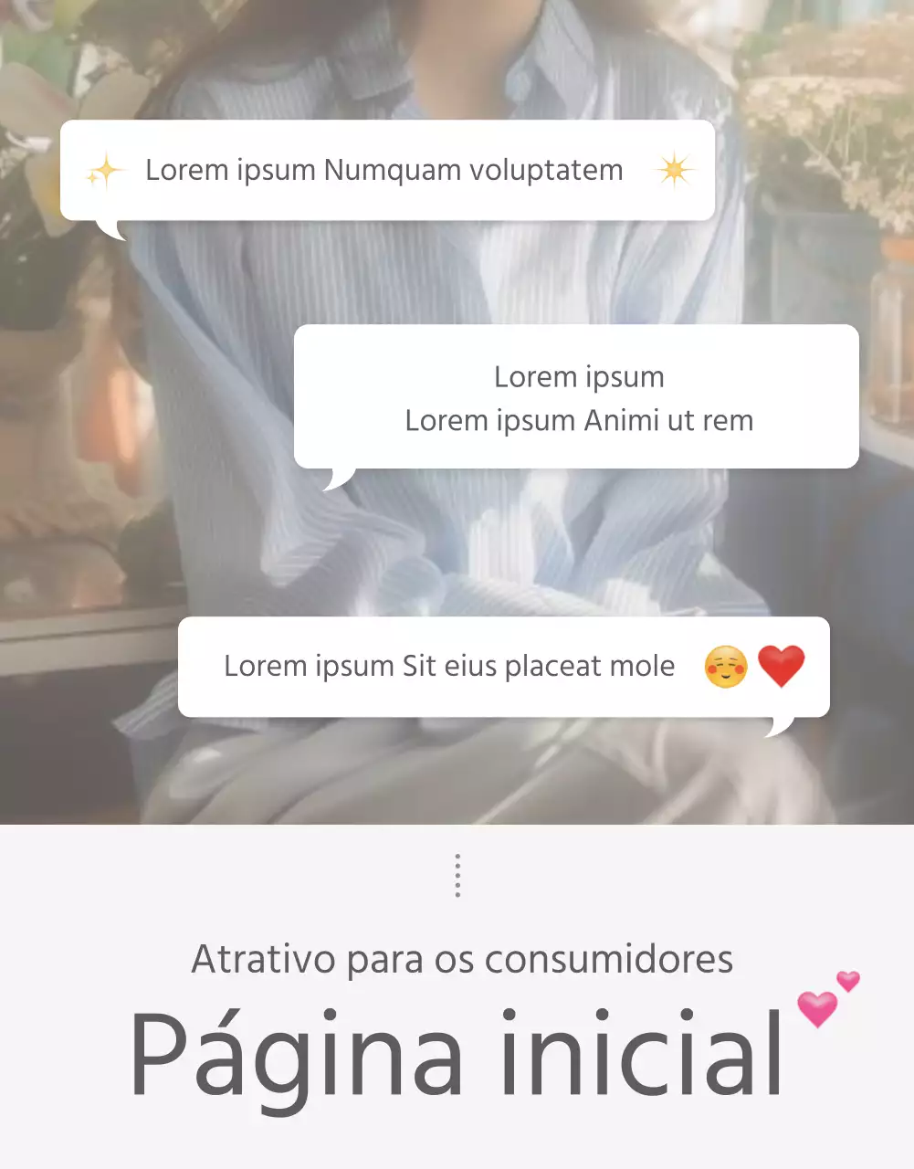 Uma página de introdução ou um anúncio para um centro comercial de moda com um estilo simples de emojis brancos e cinzentos.