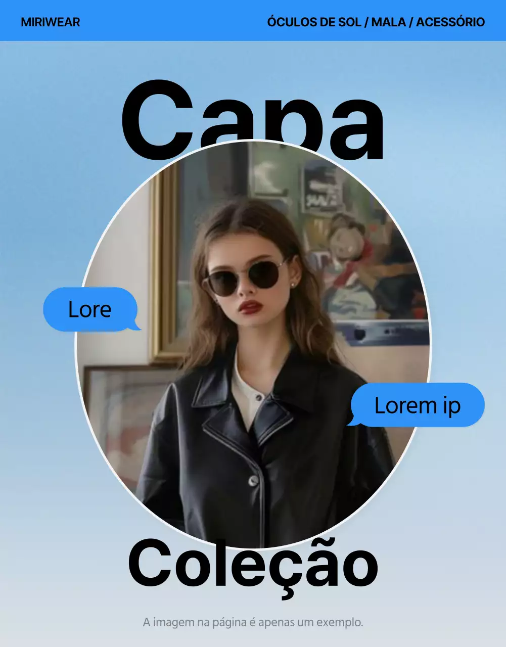 Promover uma capa de página de pormenor da moda em azul e branco