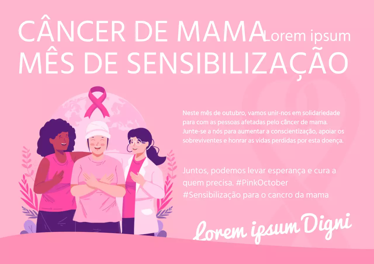 Publicidade rosa e branca para eventos modernos sobre o cancro da mama